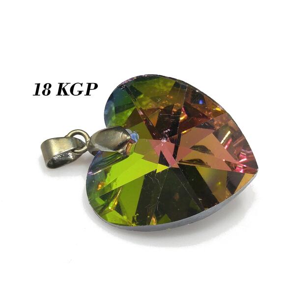 Vintage Crystal Heart Pendant,  18KGP Bail, 1960s Jewelry - Picture 1 of 10